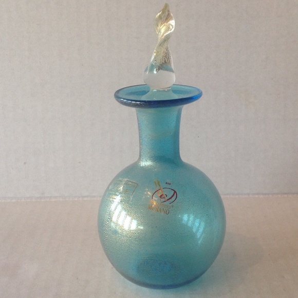 Vintage Murano Glass Perfume Bottle Gambaro and Poggi Blue/Aventurine - Picture 1 of 8